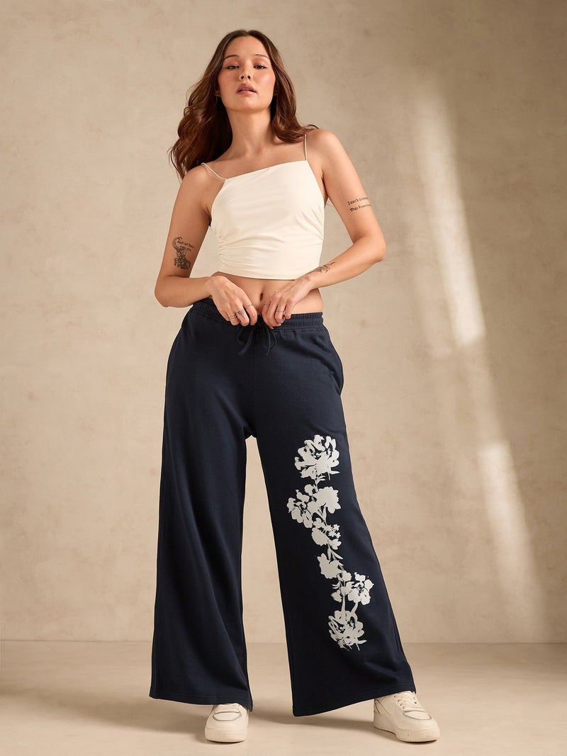 OUTZIDR Navy Blue Cuffed Jogger With Side Graphic Print - Image 1